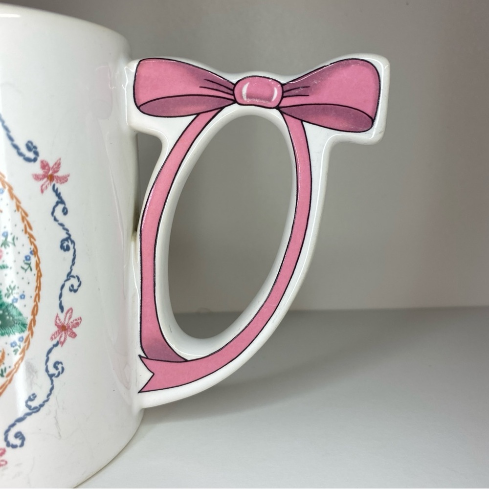 Welcome Home White Mug w/ Pink Bow Handle 80’s Vintage Cottagecore Romantic - Picture 3 of 10